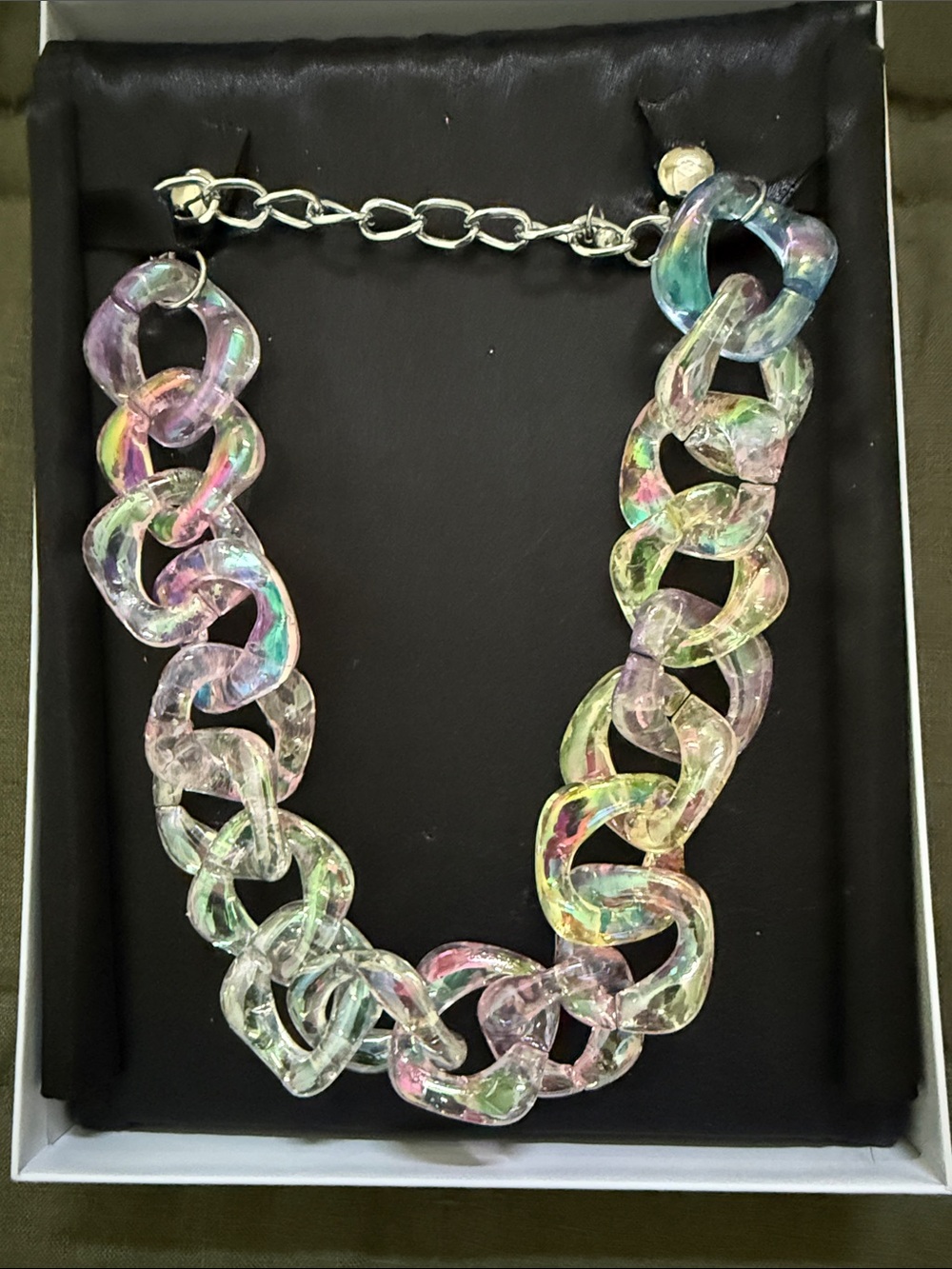 Iridescent Multicolor Chunky Link Necklace - Women Jewelry